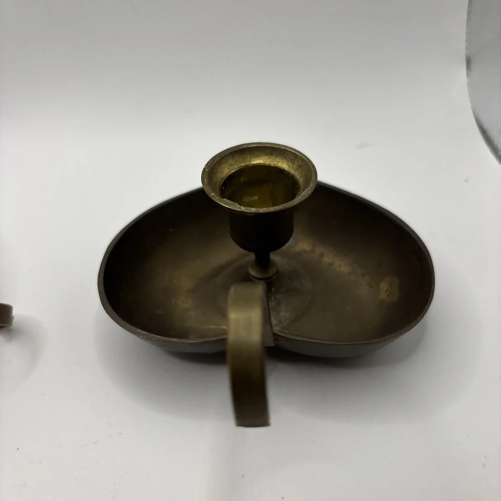Vtg Pair Of Solid Brass Heart Chamber Candlestick Holders Made In India Set Of 2